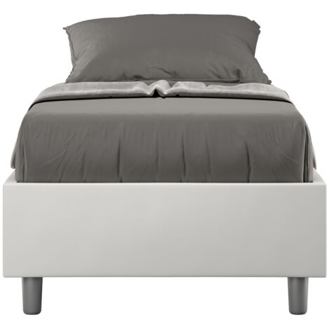 Letto Singolo rivestito in Similpelle - AZELIA - Dimensione Rete: 80x190 - Tipologia Letto: Con Rete - Colore: Bianco (1/4)