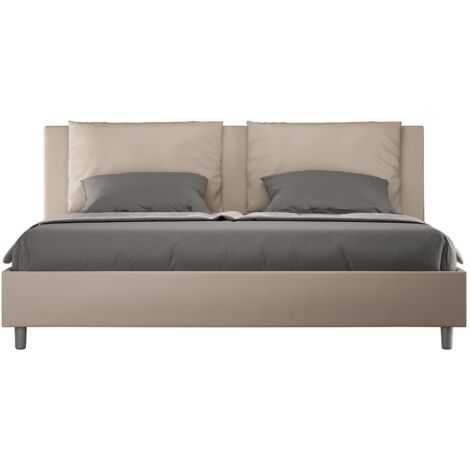 Letto Matrimoniale King size rivestito in Similpelle - ANTEA - Dimensione Rete: 200x200 - Tipologia Letto: Con Rete e Contenitore - Colore: Tortora (1/5)