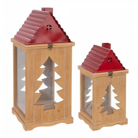 Set 2 lanterne in legno e metallo