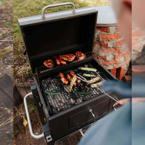 BARBECUE A LEGNA E CARBONELLA IN FERRO CON GRIGLIA ACCIAIO INOX CM 50 COD. P142