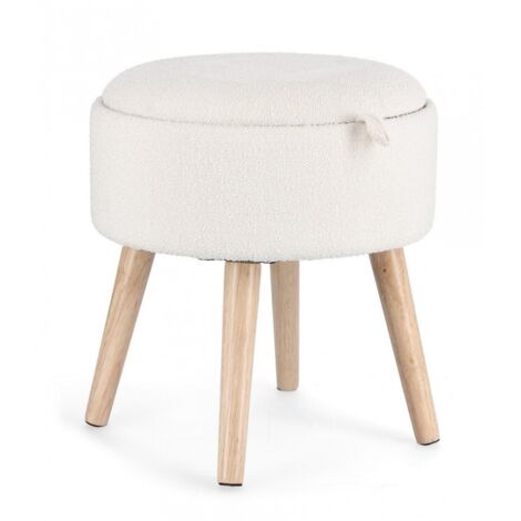 Sgabello Contenitore Bouclé Grigio Moderno da Interno - BRIAR - Colore: Bianco (1/5)