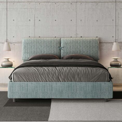 Letto Matrimoniale rivestito in Tessuto Aragona - MADOS - Colore: Azzurro/Azzurro - Tipologia Letto: Con Rete e Contenitore - Dimensione Rete: 160x190 (1/5)