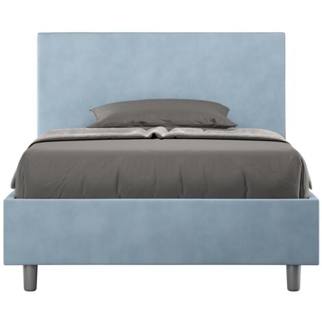 Letto Singolo rivestito in Microfibra - ADELE - Tipologia Letto: Senza Rete - Dimensione Rete: 100x190 - Colore: Azzurro (1/4)