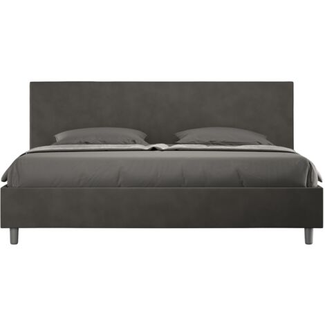 Letto Matrimoniale rivestito in Microfibra - AGUEDA - Colore: Blu - Dimensione Rete: 160x190