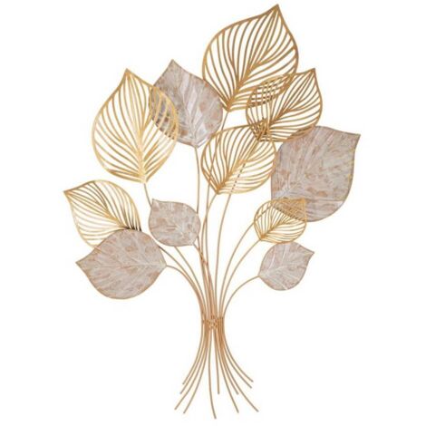 Pannello decorativo foglie in ferro color oro per decorazioni ambienti