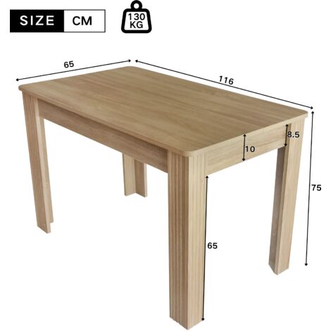 Table de salle à manger, table à quatre pieds, en bois, chêne, rectangulaire, 116x65x75cm, naturel