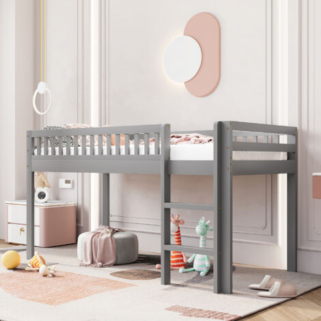 Lit Mezzanine Enfant 90x200/140x200cm Avec échelle Rangement Et Tiroirs - Bois Massif, Blanc, Sommier à Lattes Inclus