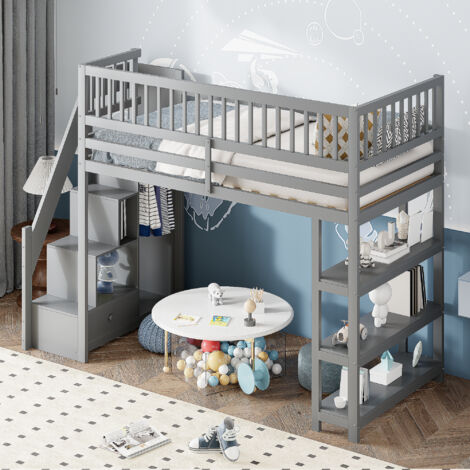 Lit Mezzanine Enfant/adolescent En Métal - 140x200 Cm - Avec Bureau, échelle Rangement Et Penderie - Blanc, Charge 150 Kg - Pour Chambre Optimisée - 8