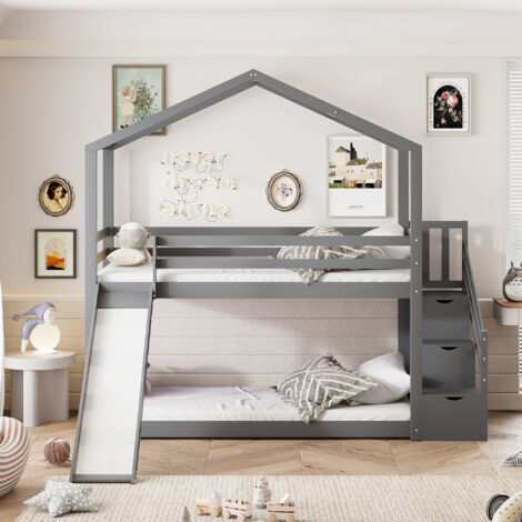 CABANE EN BOIS POUR ENFANT SUR PILOTIS AVEC TOBOGGAN ET LIT SUPERPOSÉ