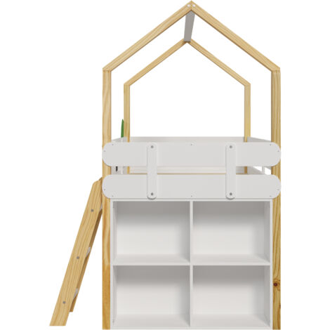Lit Cabane Enfant 90x200 Avec Toboggan – Panneau Graffiti, échelle – Mezzanine En Bois Blanc – Pour Chambre