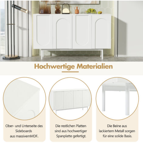 Buffet HOCSOK 140 Cm - Meuble Rangement Cuisine Avec 4 Portes Et 2 Tiroirs - Blanc