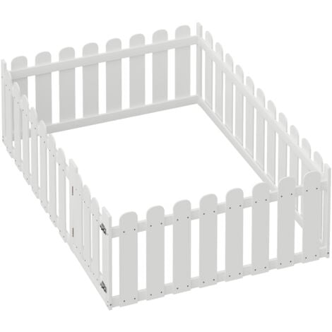 Lit enfant, cadre de lit en bois avec cadre de sécurité et porte, lit cabane, lit double 140 x 200 cm, blanc