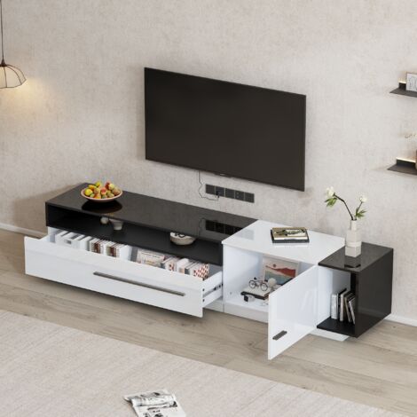Meuble TV LINKHOO Brillant 170 Cm - Avec Tiroir, Porte Et étagère, Support TV Jusqu'à 70 Pouces, Blanc Ou Noir
