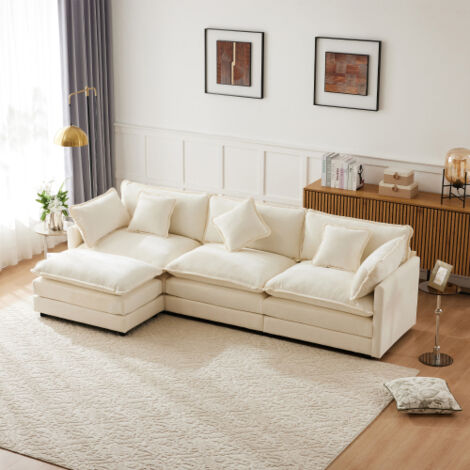 Canapé d'angle L 283 cm 3 places, chenille, beige
