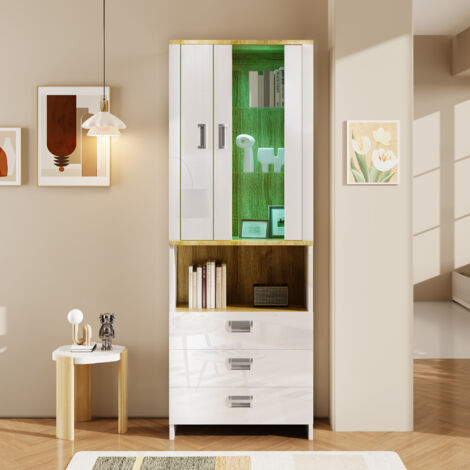Vitrine étroite Selma, composé d'un compartiment avec porte vitrée et 2