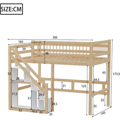 Lit Mezzanine 140x200 Cm Avec échelle Et Rangement - En Métal, Pour Enfant Ou Adulte - Noir, Gain De Place