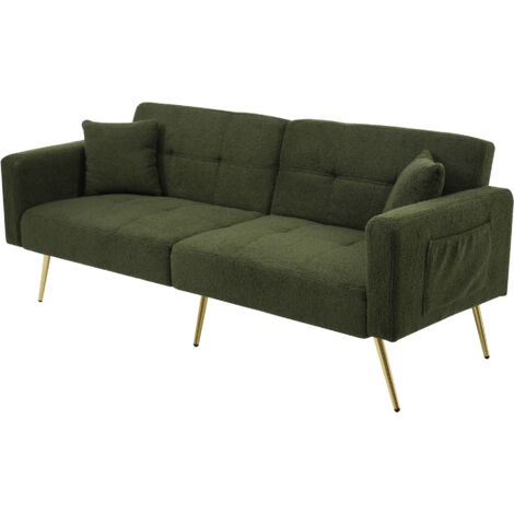 Milano II - Canapé convertible 2 places - Matelas 140 cm, 13 cm - Tissu Tolfa Vert kaki