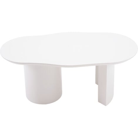 Table basse fixe blanc irrégulière de 100 cm de long, chambre/salon, blanc