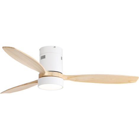 Ventilateur de plafond 52" avec lumière en 3 couleurs (blanc/neutre/chaud) pales en bois massif moteur réversible (1/5)