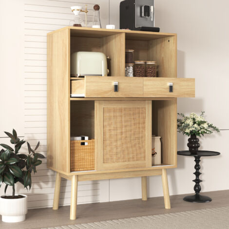 Buffet De Cuisine - 4 Portes Et 2 Tiroirs - Étagères Et Casiers à Vin Réglables - Blanc