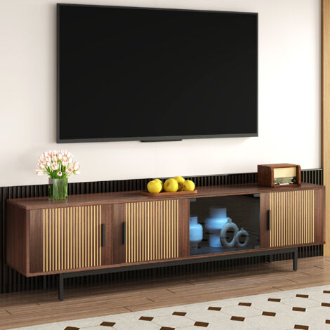 Meubles de salon, meuble TV, 200x35x53cm, avec 1 compartiment de rangement, 3 portes, LED, marron - HAUSS SPOLE (1/5)