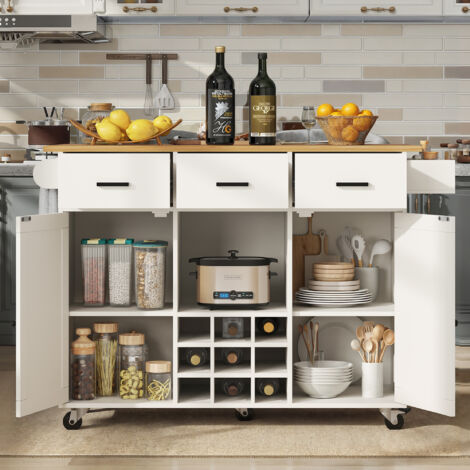 Desserte de cuisine 104 x 40 x 91,5 cm, amovible buffet, avec 3 tiroirs, étagères réglables, MDF - HAUSS SPOLE, blanc (1/5)