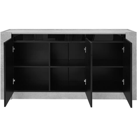 Buffet 150x40x75 cm, avec LED, 3 portes + 6 compartiments, étagères réglables, adapté au salon et à la cuisine - HAUSS SPOLE, noir