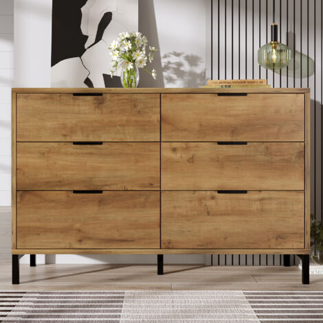 Buffet 120x40x76cm, commode, meubles de cuisine et de salon, marron, 6 tiroirs (1/5)