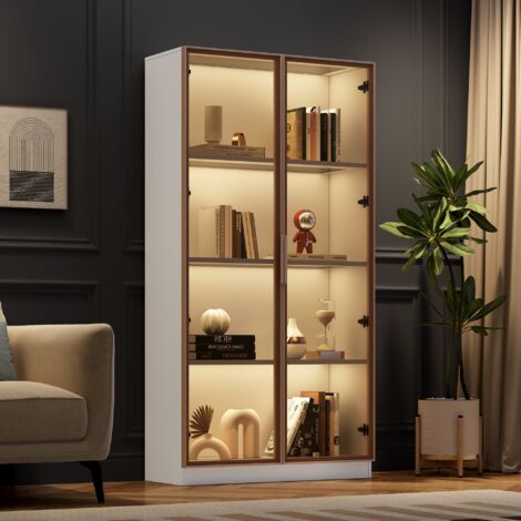 Vitrine en verre - 70 x 40 x 160 cm - avec Leds porte en verre trempé
