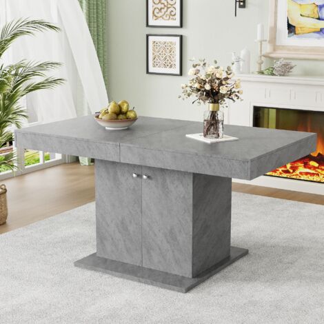 Table de salle à manger L140/180xW80xH76cm+ rangement sous-table, table basse de salon, gris (1/5)