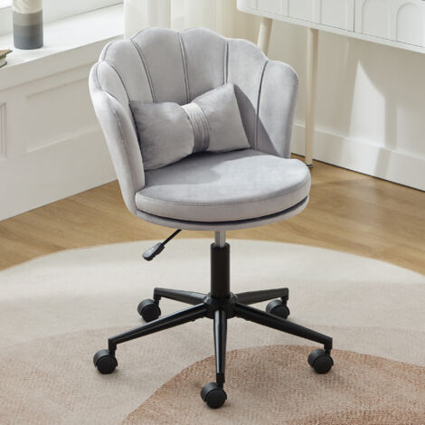 Chaise de bureau, chaise longue rembourrée, réglable en hauteur, avec dossier moelleux, velours, gris (1/5)