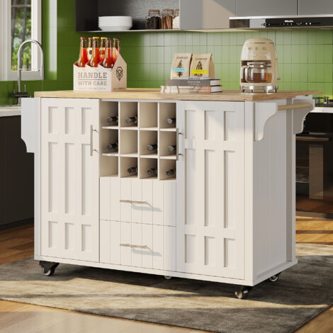Desserte de cuisine 140 x 40 / 65 x 94,5 cm, 2 portes, 2 tiroirs avec plateau rabattable, desserte de salle à manger, MDF, blanc (1/5)
