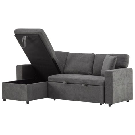 Canapé D'Angle Convertible Gauche Avec Coffre De Rangement En Tissu