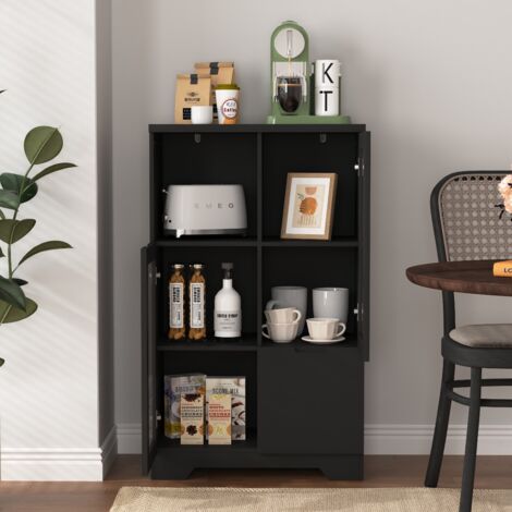Buffet de cuisine 2 portes 1 tiroir, vitrine de salon, rangement ouvert, MDF, 65×30×100cm, noir (1/5)