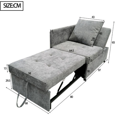 Fauteuil Convertible RELAX4LIFE à Dossier Réglable 5 Positions - Canapé-lit Pliable Avec Oreiller - Gris