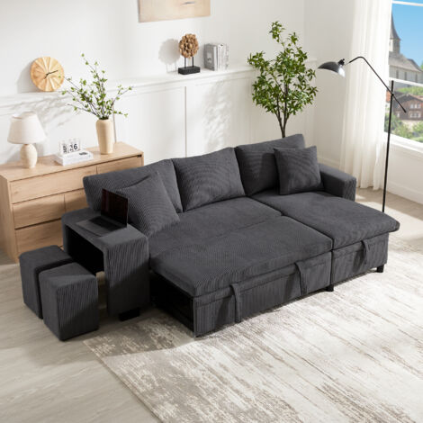 Canapé modulable - Angle convertible U ou L - 6 places - Velours côtelé - Gris (308x154x81.99cm) | Leroy Merlin Canapé modulable - Angle convertible U ou L - 6 places - Velours côtelé - Gris (308x154x81.99cm) | Leroy Merlin