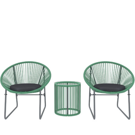 Ensemble table et chaises de jardin 2 places, 3 pièces de salon de jardin, 2 chaises + 1 table basse, tissage du rotin, vert (1/5)