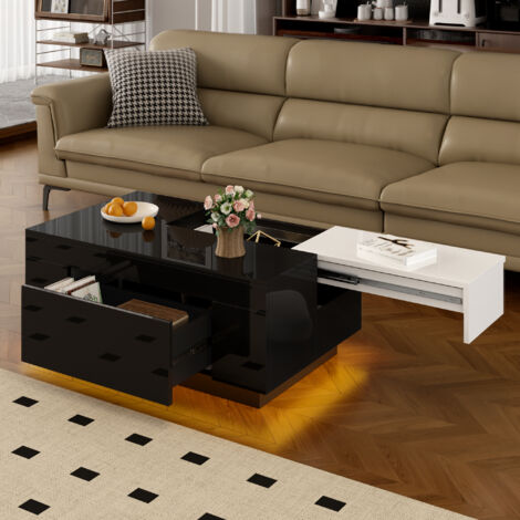 Table Basse Relevable De Salon En Bois De Chêne Naturel Avec Pieds En Metal Noir Longueur 120 X Profondeur 80 X Hauteur 49 76 Cm 3665437374130