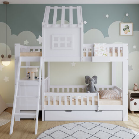 Lit Superposé Enfant Avec Bureau , Lit Double, Avec 2 Tiroirs De Rangement Sans Matelas Blanc 85700653