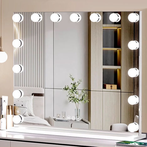 VEVOR Miroir Hollywood Maquillage LED 15 Ampoules – 3 Modes Lumière, Grossissant 5X Amovible, Tactile, USB, 580x458 Mm