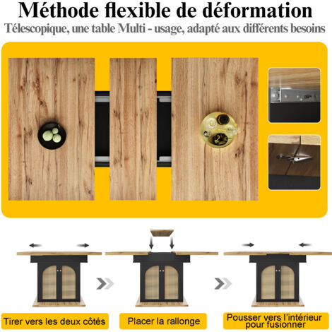 Table à Manger Extensible Avec Rangement - 110/130 X 70 X 75 Cm - En Panneau Et Métal - Pour Cuisine, Salle à Manger Ou Salon - 3
