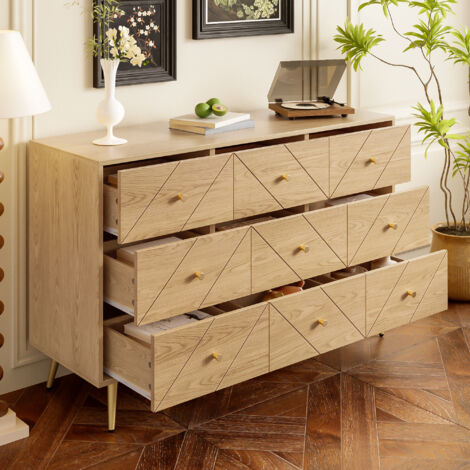 Hauss Spole – Commode 9 tiroirs en panneau de particules – Dimensions 120x39x80cm – Motif géométrique – Pieds en métal pour style moderne (1/5)