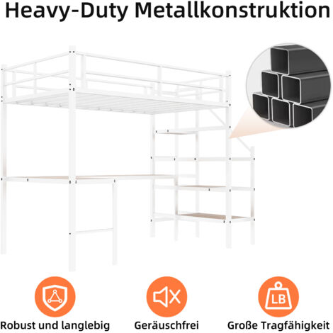 Lit Mezzanine Enfant 1 Place 90×200cm En Métal Avec Escalier De Rangement 2 Etageres Sans Matelas Antichute Noir 88420894
