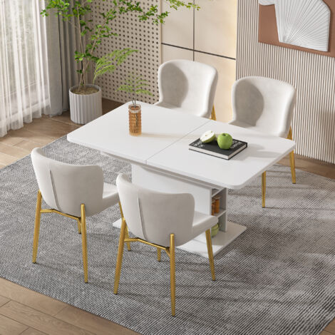 Lot de 4 chaises de salle à manger en velours, chaise de coiffeuse/bureau, pieds en métal - Salon et Chambre, beige (1/5)
