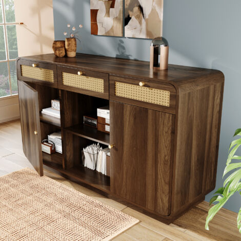 Buffet de cuisine 2 portes 3 tiroirs avec étagères réglables, meuble de rangement de cuisine salon, MDF, 120x40x85 cm, marron (1/5)