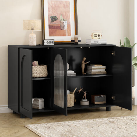 Buffet bas de cuisine, meuble avec 3 portes, étagères réglables, 120×40×78.5cm, MDF, noir