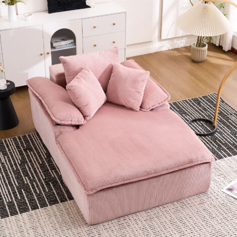 Canapé relax, fauteuil 1 place avec fonction couchage, 2 accoudoirs et 3 coussins, velours côtelé, Style moderne, Rose