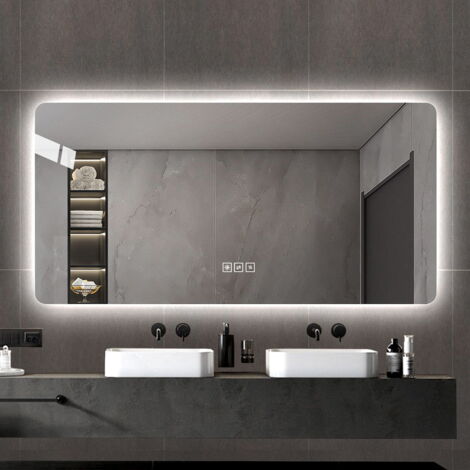 Miroir de salle de bain mural LED, contrôle de la lumière à 3 couleurs, avec fonction antibuée à un bouton, verre + métal, 60×120 cm (1/5)