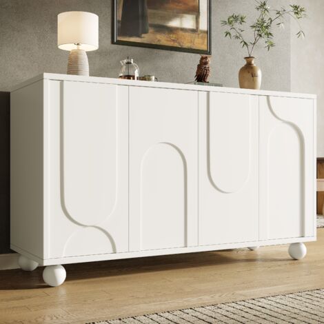Buffet de cuisine, meuble de rangement salon/salle à manger, MDF, pieds en pin massif, blanc, anti-basculement, cmétagère réglable