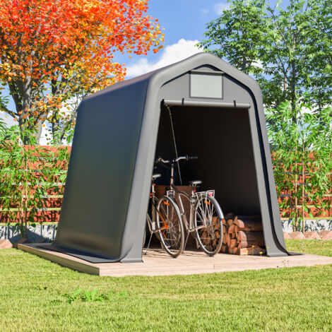 Abri à vélos de jardin, porte enroulable, PE imperméable, Avec fenêtre d'aération, structure acier galvanisé, gris foncé, 245x183x217cm (1/5)